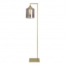 OPT Right Angled Floor Lamp Gold with Wide Cylinder Glass Smoked Shade