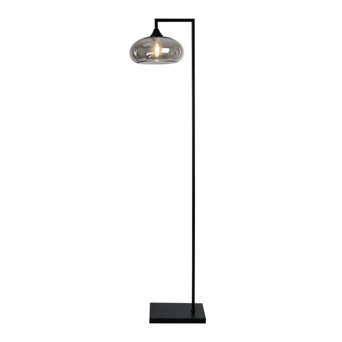 OPT Right Angled Floor Lamp in Black with Convex Cap Glass Smoked shade