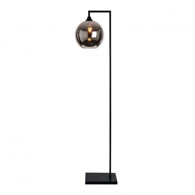 OPT Right Angled Floor Lamp in Black with Globe Glass Silver shade