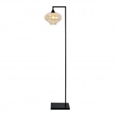 OPT Right Angled Floor Lamp in Black with Mushroom Globe Glass Amber shade