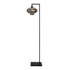 OPT Right Angled Floor Lamp in Black with Mushroom Globe Glass Silver shade