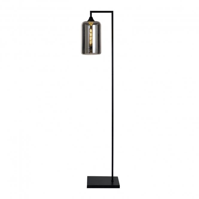 OPT Right Angled Floor Lamp in Black with Narrow Cylinder Glass Silver shade
