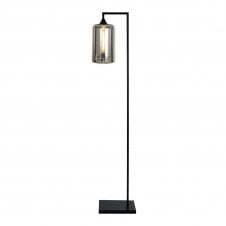 OPT Right Angled Floor Lamp in Black with Narrow Cylinder Glass Smoked shade