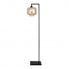 OPT Right Angled Floor Lamp in Black with Short Cylinder Glass Amber shade