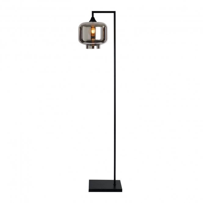 OPT Right Angled Floor Lamp in Black with Short Cylinder Glass silver shade