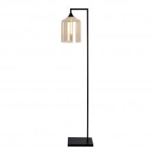 OPT Right Angled Floor Lamp in Black with Wide Cylinder Glass Amber shade