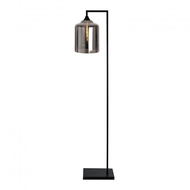 OPT Right Angled Floor Lamp in Black with Wide Cylinder Glass Silver shade