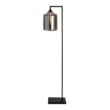 OPT Right Angled Floor Lamp in Black with Wide Cylinder Glass Silver shade