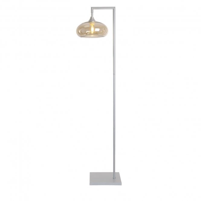 OPT Right Angled Floor Lamp in Silver with Convex Cap Amber Shade