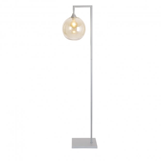 OPT Right Angled Floor Lamp in Silver with Globe Amber Shade