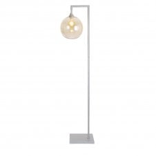 OPT Right Angled Floor Lamp in Silver with Globe Amber Shade