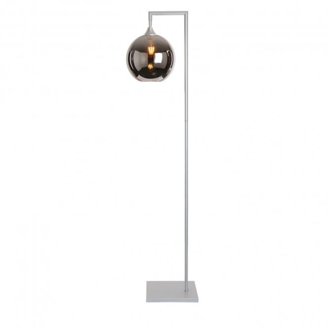 OPT Right Angled Floor Lamp in Silver with Globe Silver Shade
