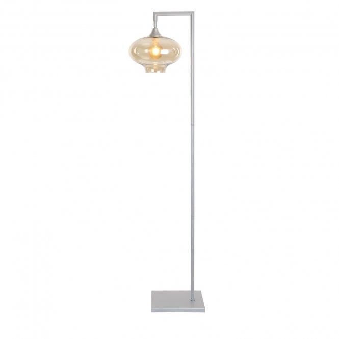 OPT Right Angled Floor Lamp in Silver with Mushroom Globe Amber Shade