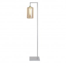 OPT Right Angled Floor Lamp in Silver with Narrow Cylinder Amber Shade