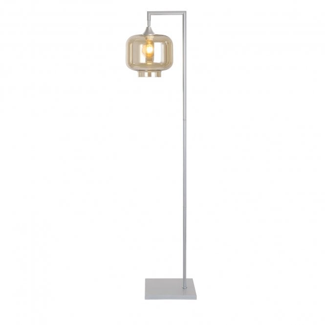 OPT Right Angled Floor Lamp in Silver with Short Cylinder Amber Shade