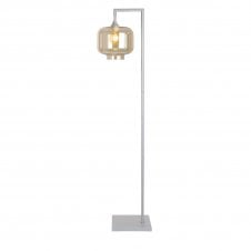 OPT Right Angled Floor Lamp in Silver with Short Cylinder Amber Shade