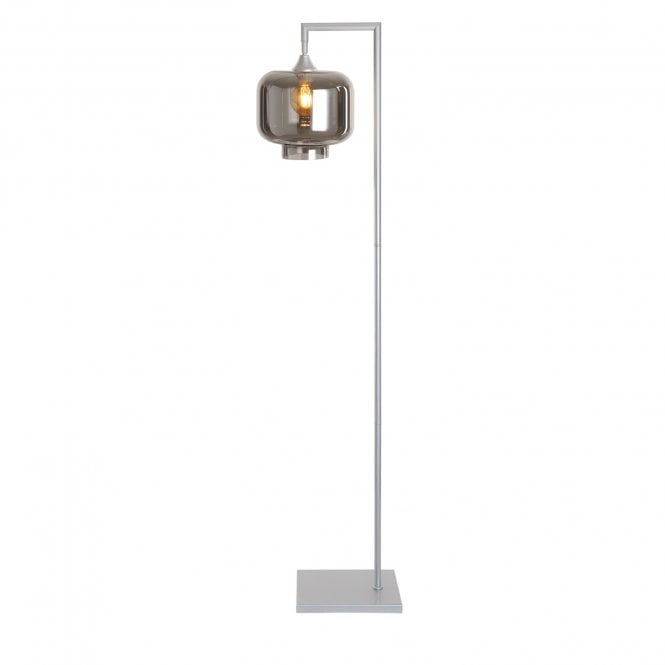 OPT Right Angled Floor Lamp in Silver with Short Cylinder Smoked Shade