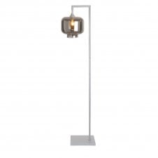 OPT Right Angled Floor Lamp in Silver with Short Cylinder Smoked Shade