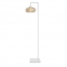 OPT Right Angled Floor Lamp in White With Convex Cap Amber Glass Shade