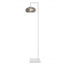 OPT Right Angled Floor Lamp in White With Convex Cap Smoked Glass Shade