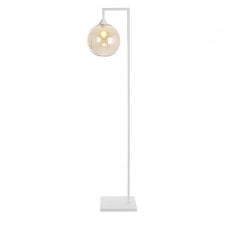 OPT Right Angled Floor Lamp in White With Globe Amber Glass Shade