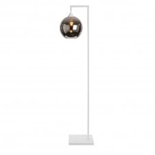 OPT Right Angled Floor Lamp in White With Globe Silver Glass Shade