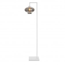 OPT Right Angled Floor Lamp in White With Mushroom Globe Smoked Glass Shade