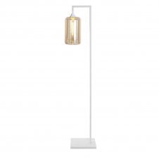 OPT Right Angled Floor Lamp in White With Narrow Cylinder Amber Glass Shade