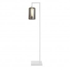 OPT Right Angled Floor Lamp in White With Narrow Cylinder Smoked Glass Shade