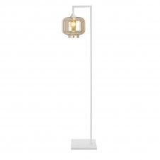 OPT Right Angled Floor Lamp in White With Short Cylinder Amber Glass Shade