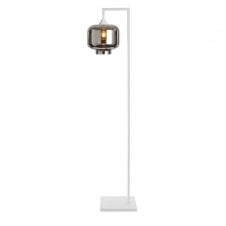 OPT Right Angled Floor Lamp in White With Short Cylinder Silver Glass Shade
