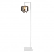 OPT Right Angled Floor Lamp in White With Short Cylinder Smoked Glass Shade