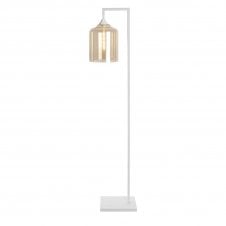 OPT Right Angled Floor Lamp in White With Wide Cylinder Amber Glass Shade
