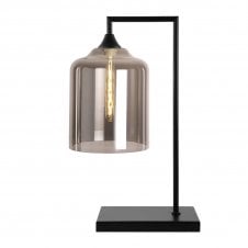 OPT Table Lamp in Black Wide Cylinder Smoked Glass Shade