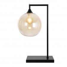 OPT Table Lamp in Black with Globe Amber Glass Shade