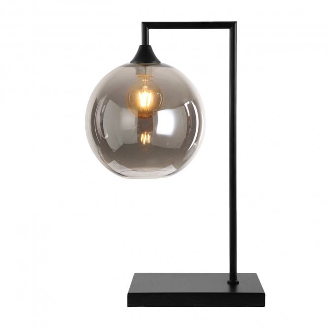 OPT Table Lamp in Black with Globe Smoked Glass Shade