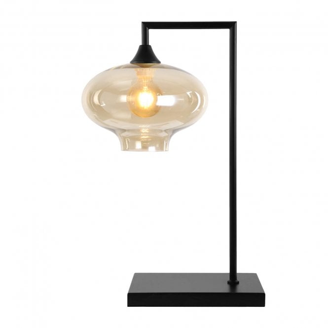 OPT Table Lamp in Black with Mushroom Amber Glass Shade