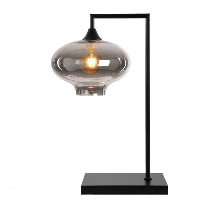 OPT Table Lamp in Black with Mushroom Smoked Glass Shade