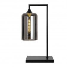 OPT Table Lamp in Black with Narrow Cylinder Silver Glass Shade