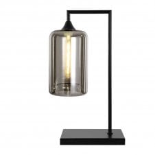 OPT Table Lamp in Black with Narrow Cylinder Smoked Glass Shade