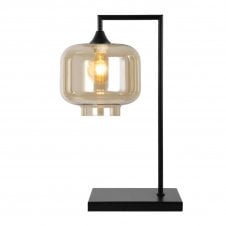 OPT Table Lamp in Black with Wide Cylinder Amber Glass Shade