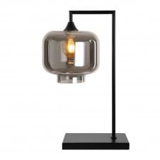 OPT Table Lamp in Black with Wide Cylinder Smoked Glass Shade