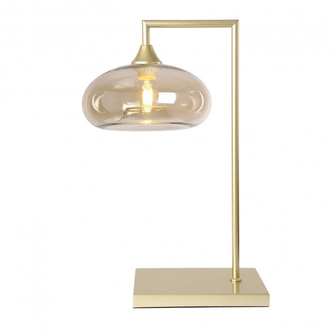 OPT Table Lamp in Gold with Convex Cap Amber Glass Shade