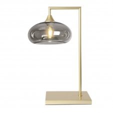 OPT Table Lamp in Gold with Convex Cap Smoked Glass Shade