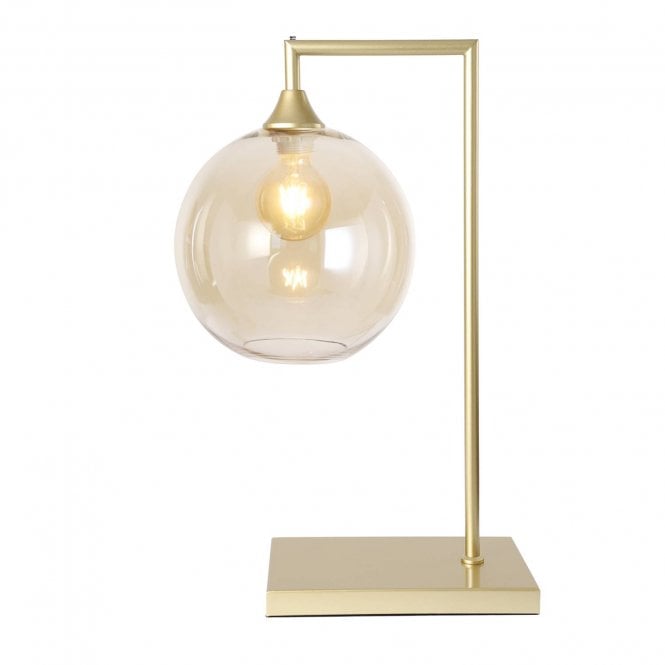 OPT Table Lamp in Gold with Globe Amber Glass Shade