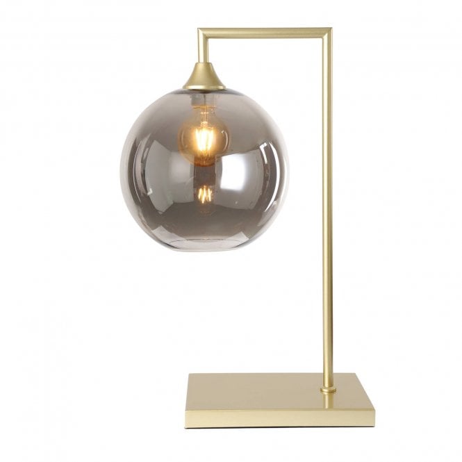 OPT Table Lamp in Gold with Globe Smoked Glass Shade