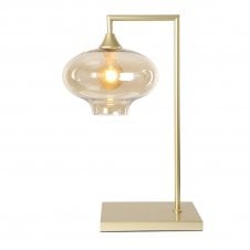 OPT Table Lamp in Gold with Mushroom Amber Glass Shade