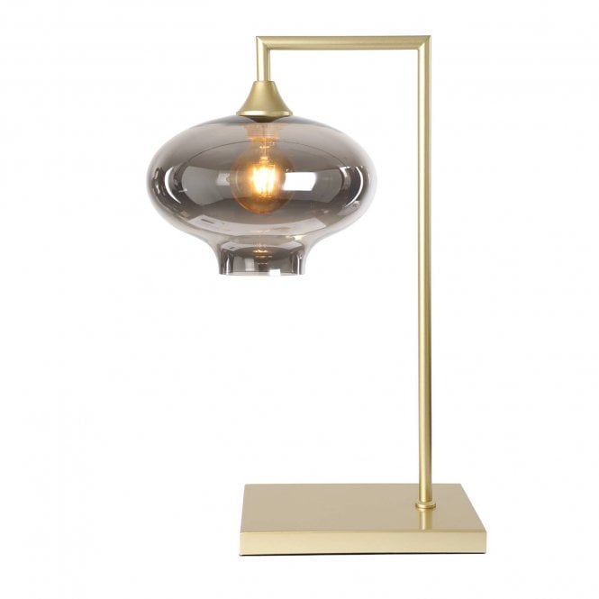 OPT Table Lamp in Gold with Mushroom Smoked Glass Shade