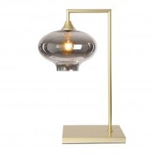 OPT Table Lamp in Gold with Mushroom Smoked Glass Shade