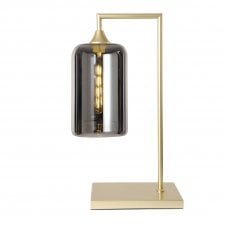 OPT Table Lamp in Gold with Narrow Cylinder Silver Glass Shade
